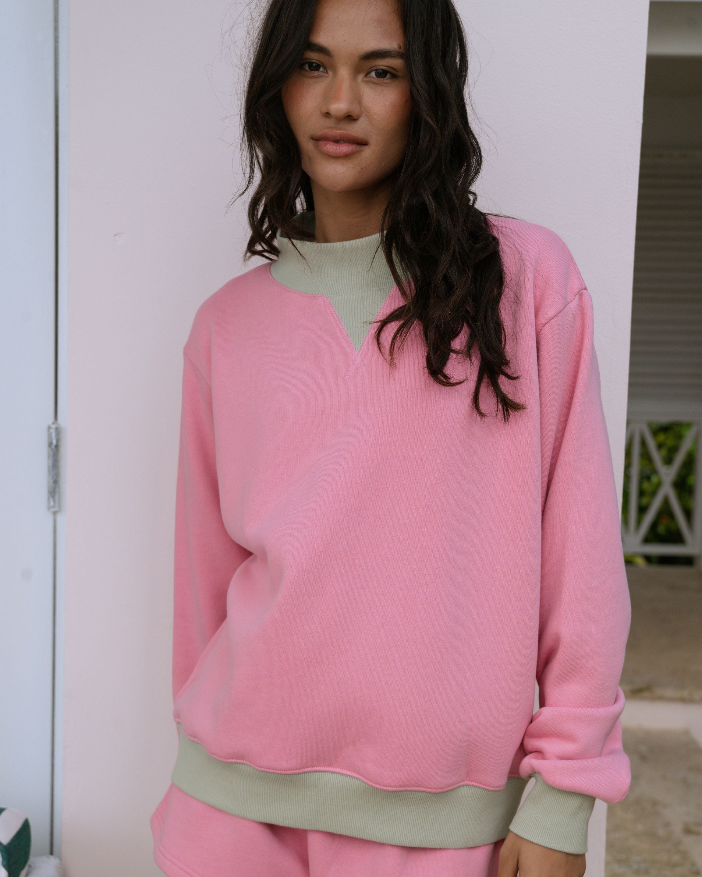 Two Tone Classic Mockneck - Conch + Seafoam