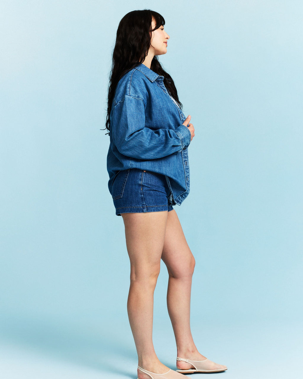 Long Sleeve Denim Shirt - Medium Wash