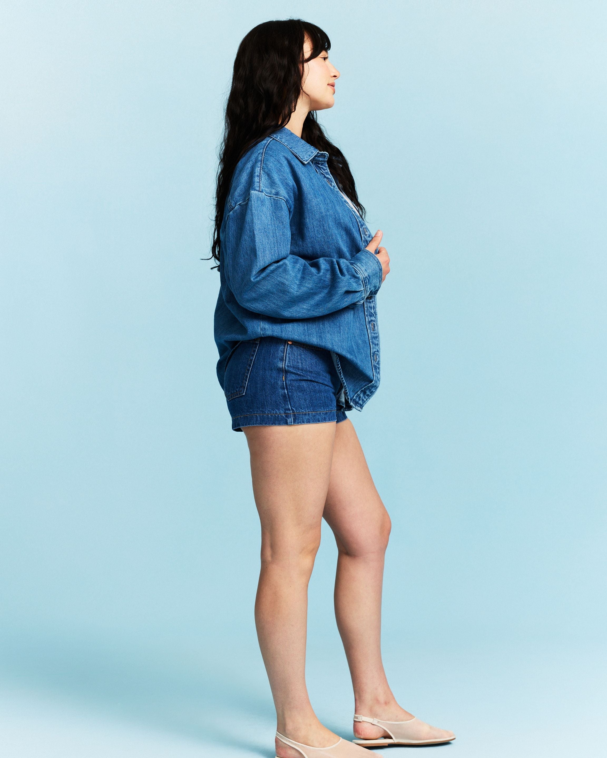Long Sleeve Denim Shirt - Medium Wash