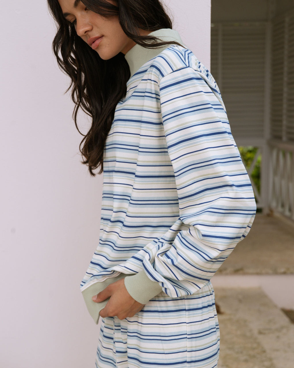 Striped Mockneck Pullover - Sea Stripe