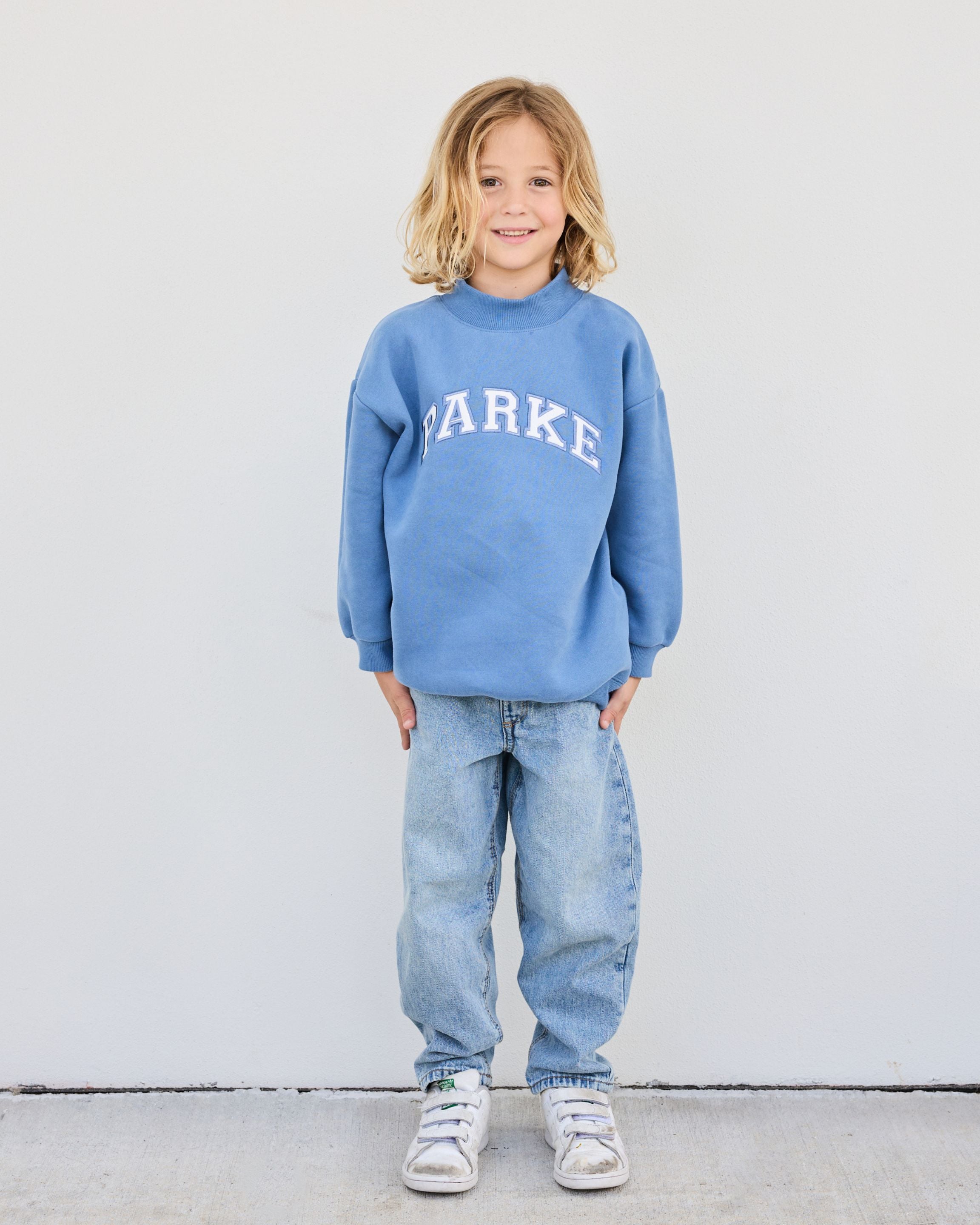 Kids Varsity Mockneck - Washed Indigo