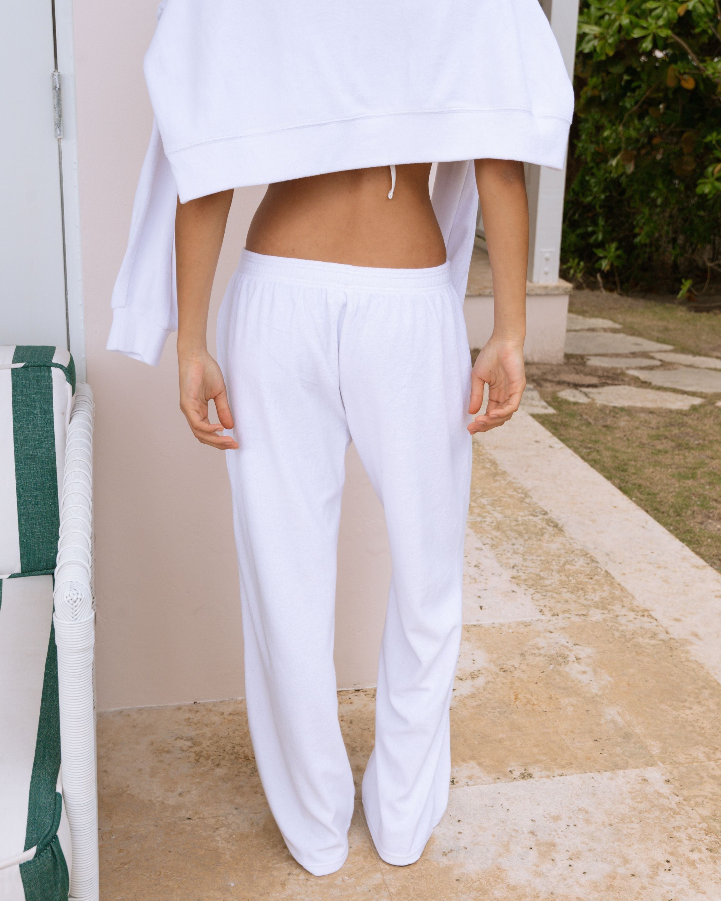 Towel Terry Boxer Sweatpants - White