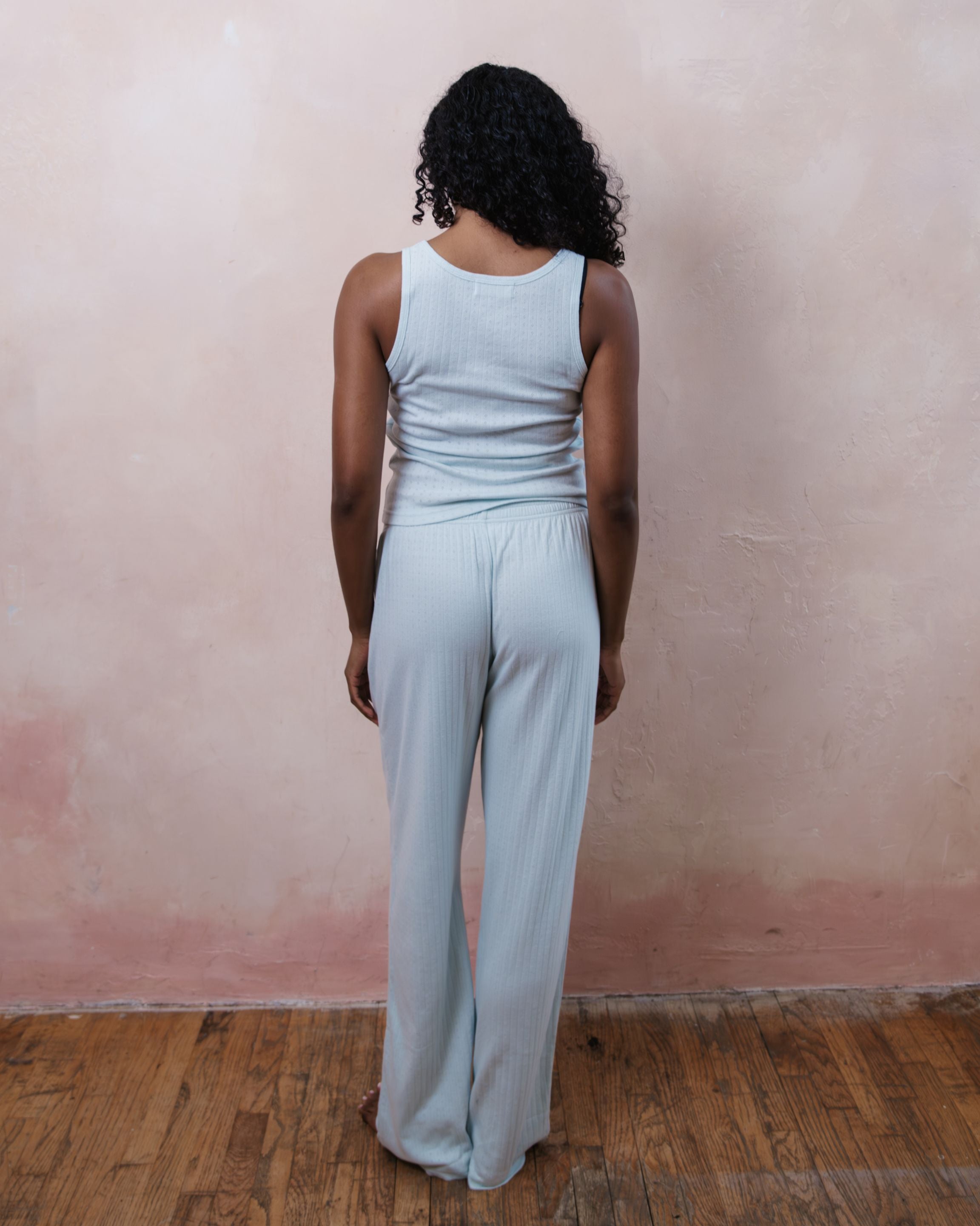 Pointelle Cotton Boxer Pants - Pale Blue