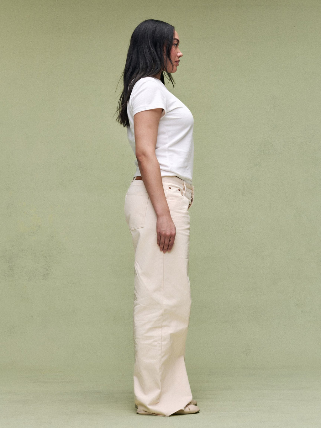 Low Rise Baggy Jeans - Cream
