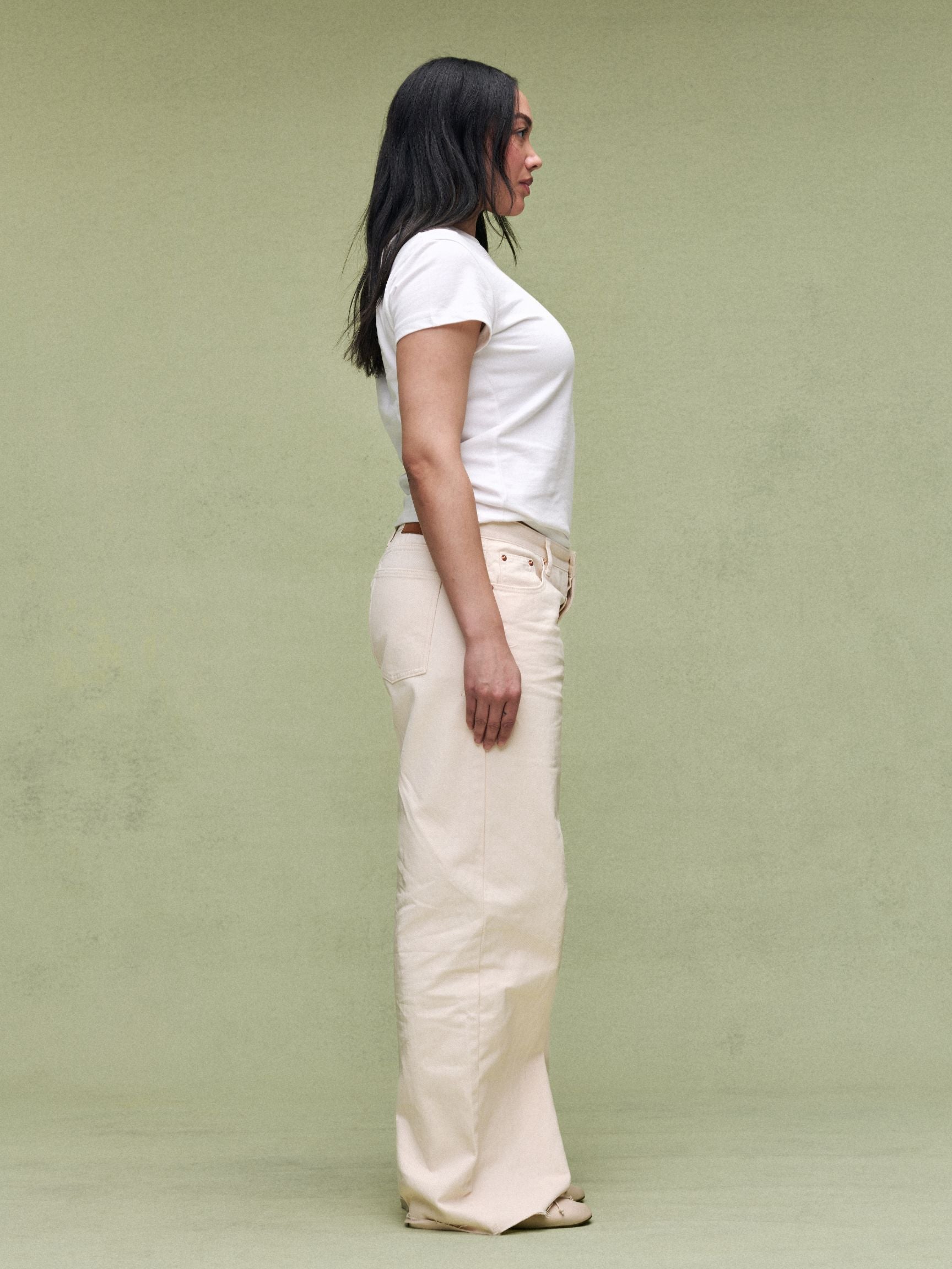 Low Rise Baggy Jeans - Cream