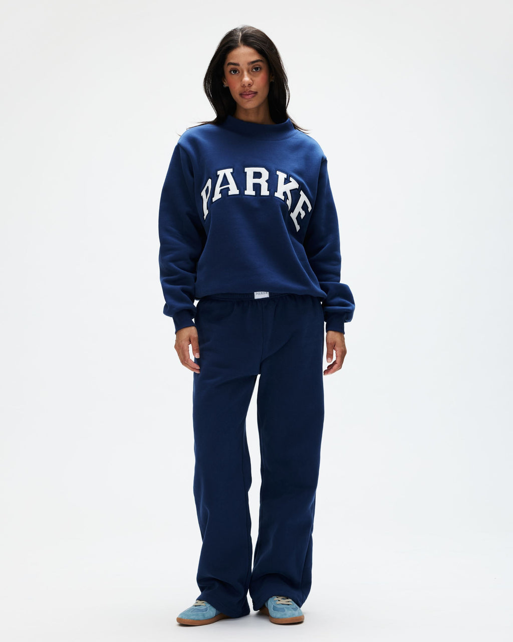 Varsity Mockneck - Denim + White