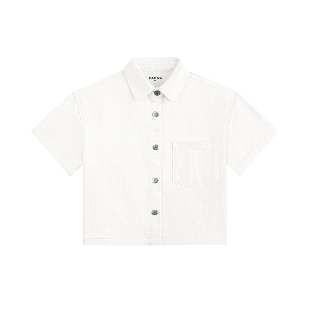 Cropped Short Sleeve Denim Shirt - White