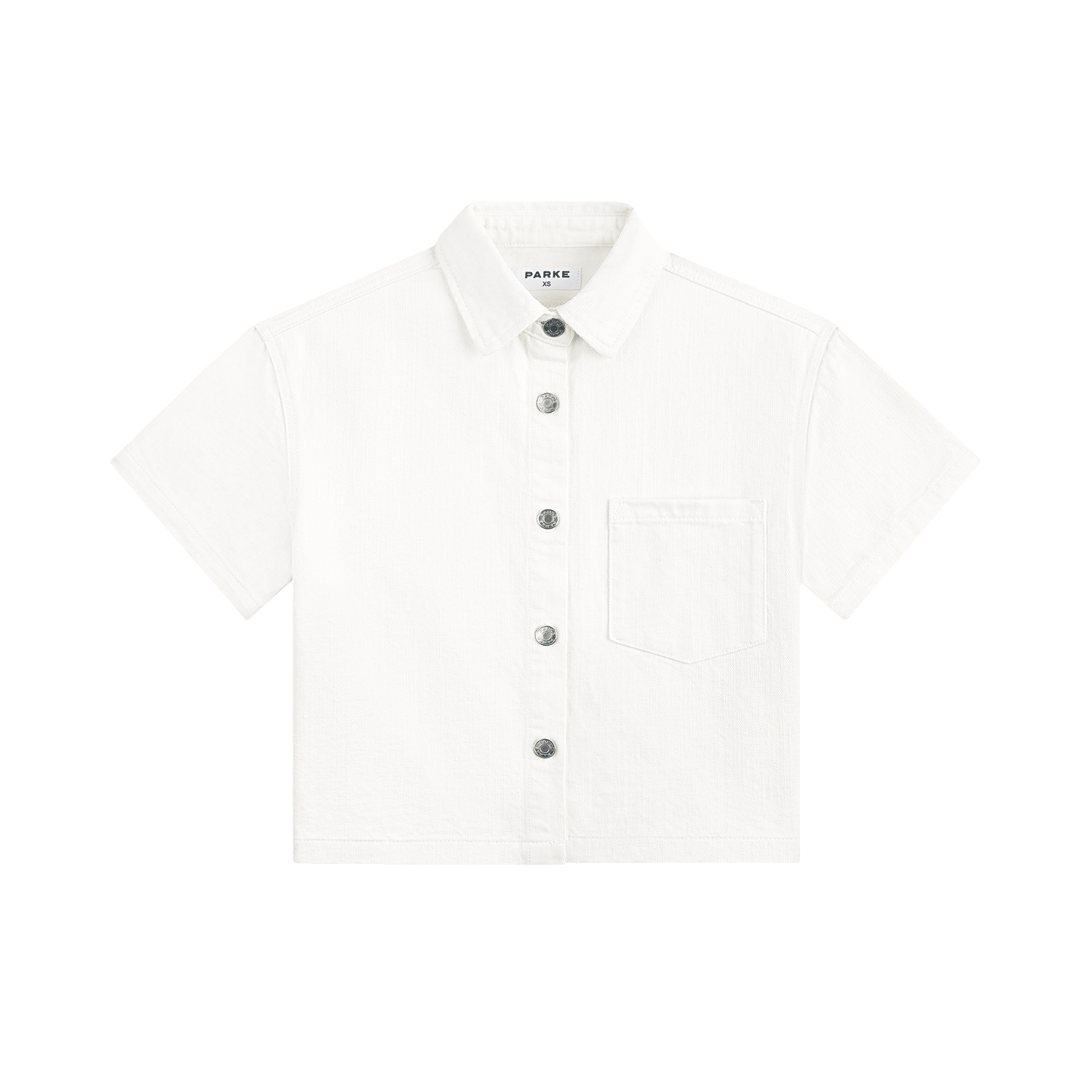Cropped Short Sleeve Denim Shirt - White