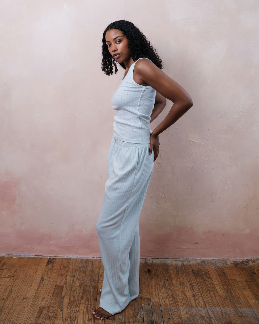 Pointelle Cotton Boxer Pants - Pale Blue