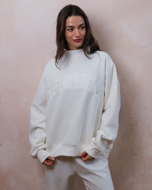 Bridal Varsity Mockneck - Pearl + White