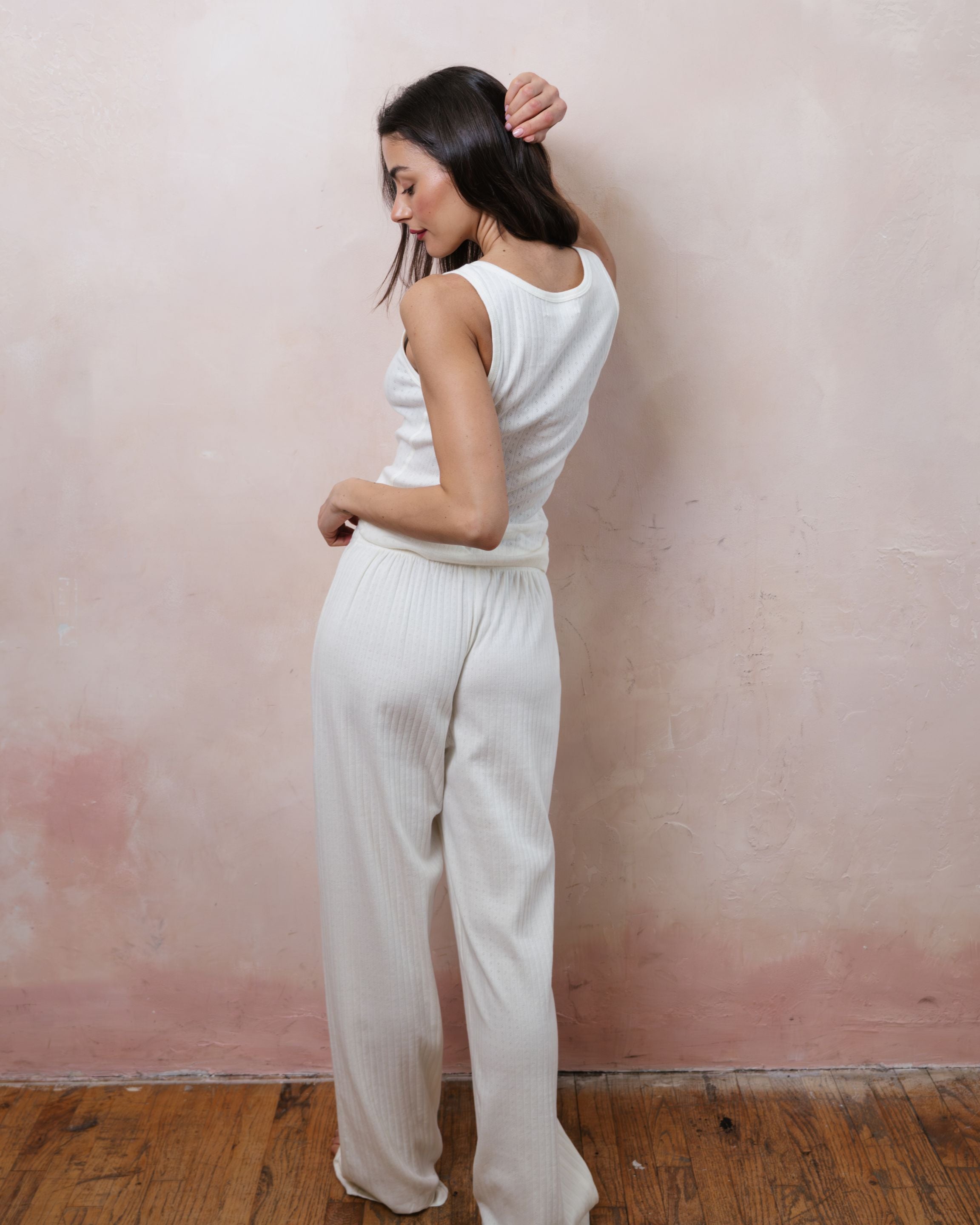 Pointelle Cotton Boxer Pants - Pearl