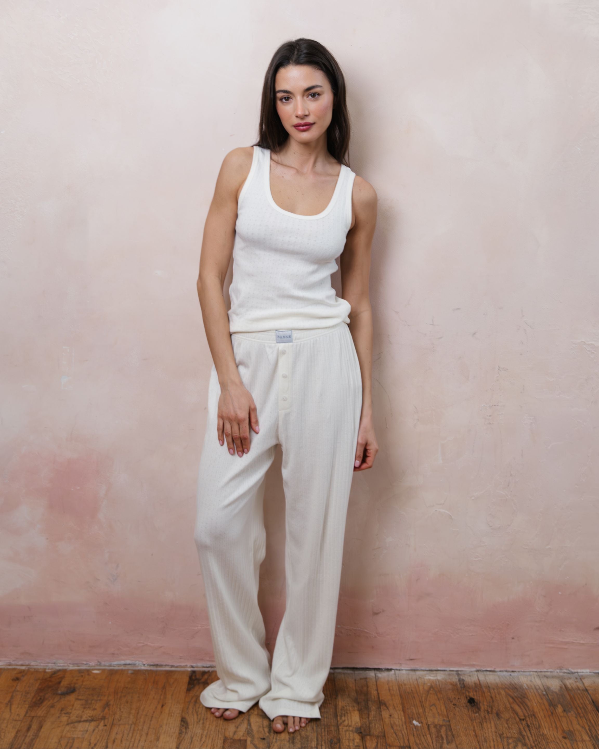 Pointelle Cotton Boxer Pants - Pearl