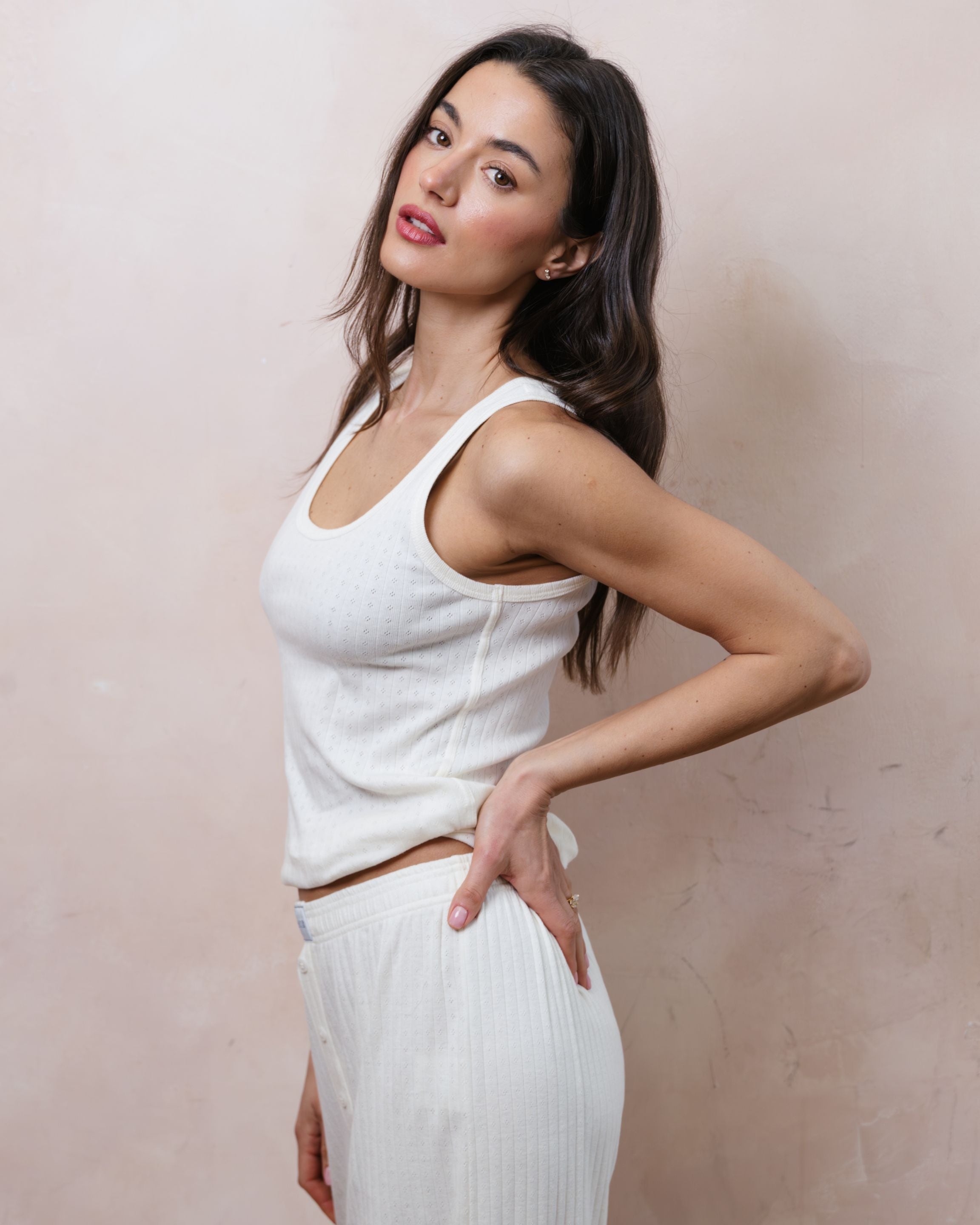 Pointelle Tank - Pearl