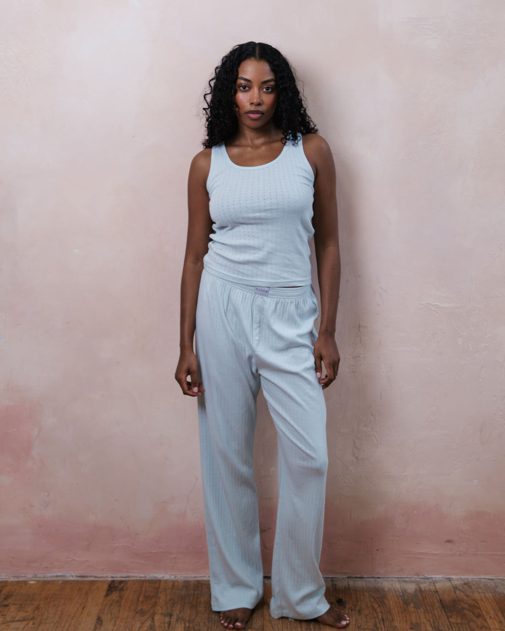 Pointelle Cotton Boxer Pants - Pale Blue
