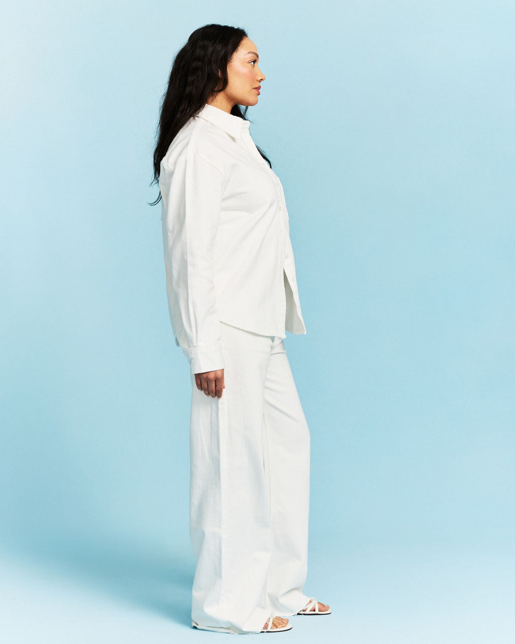 Long Sleeve Denim Shirt - White