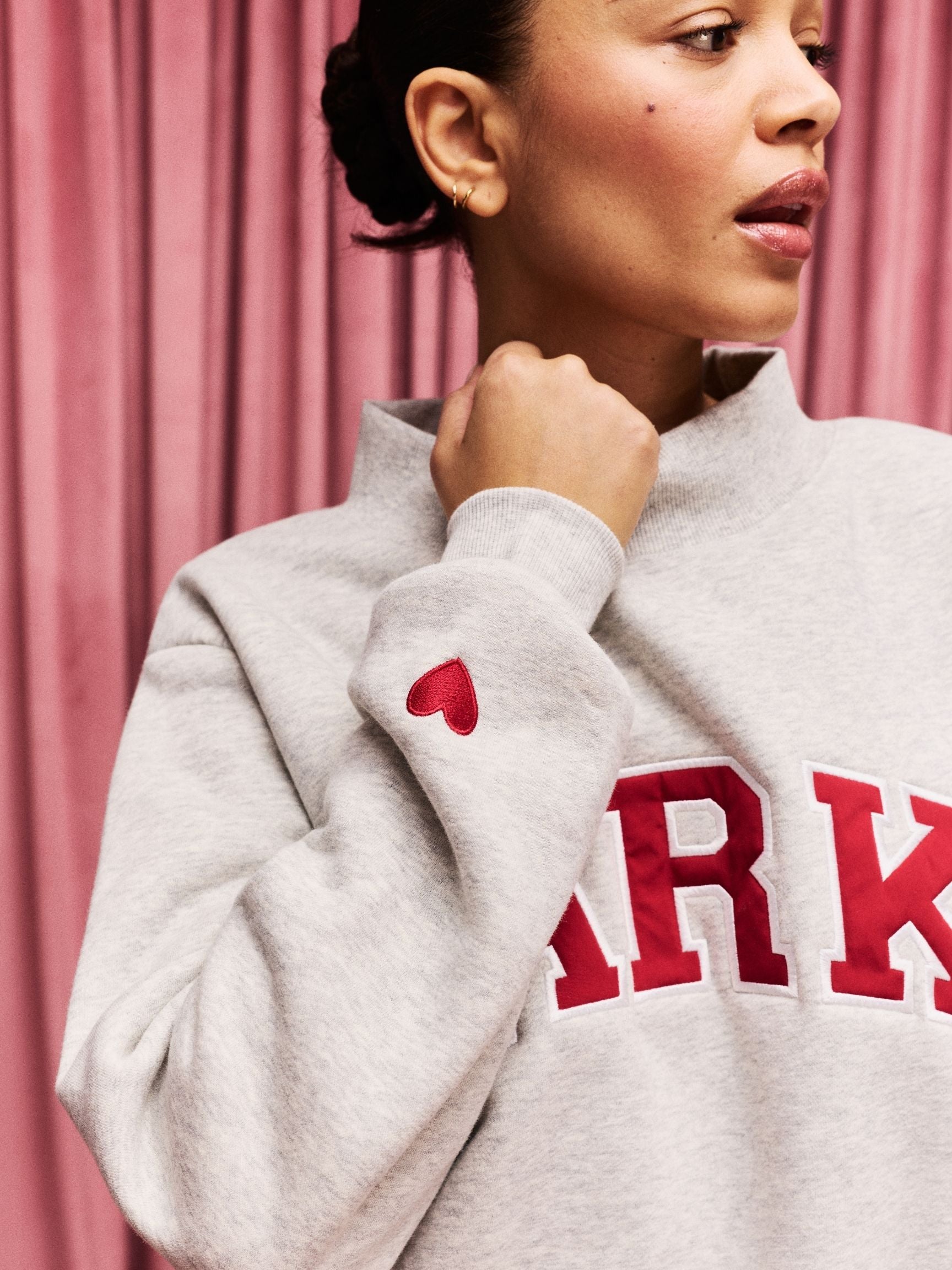 Preorder Valentine's Varsity Mockneck - Classic Grey + Crimson