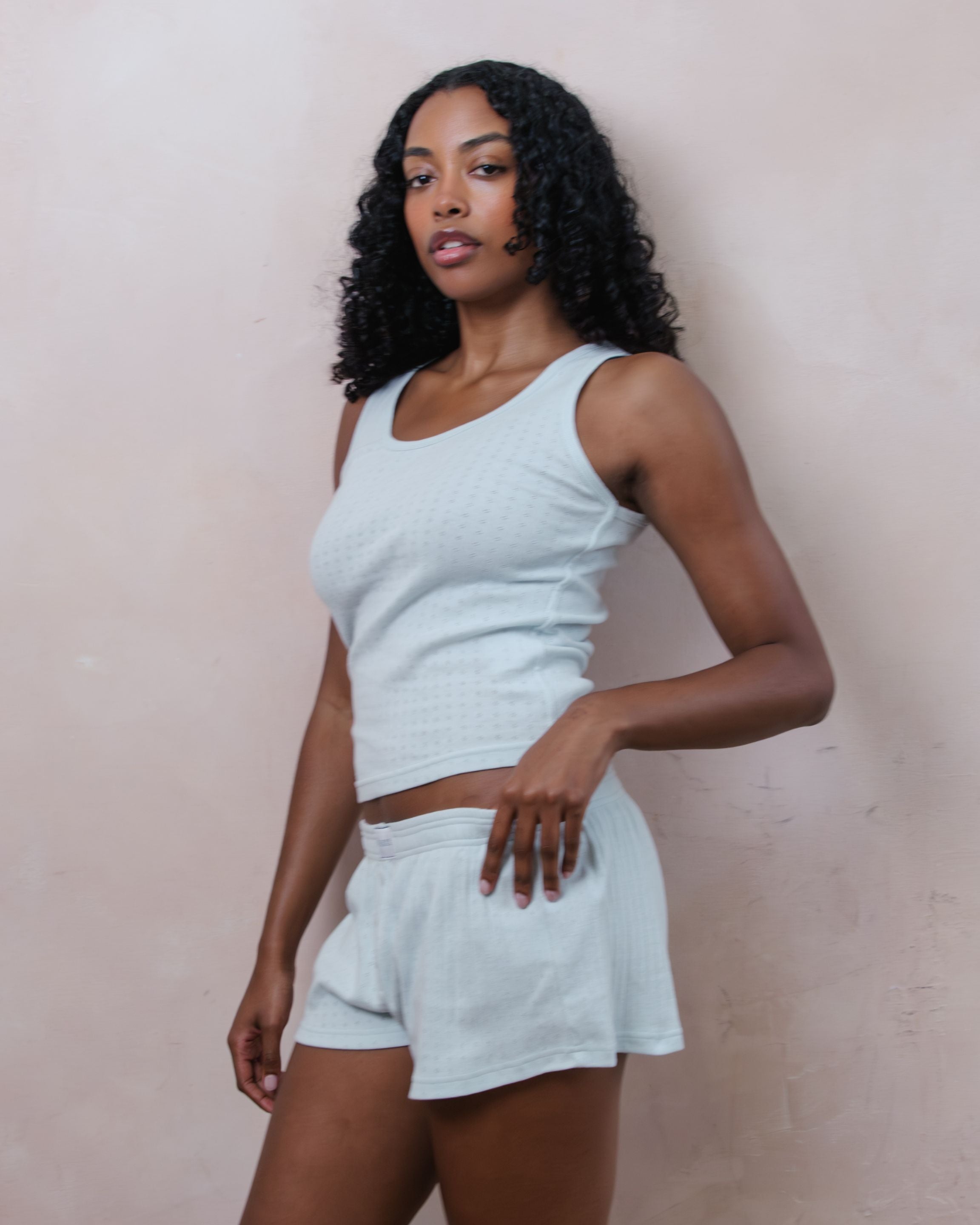 Pointelle Tank - Pale Blue