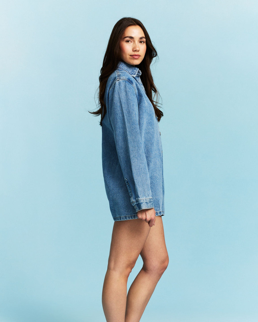Long Sleeve Denim Romper - Vintage Wash