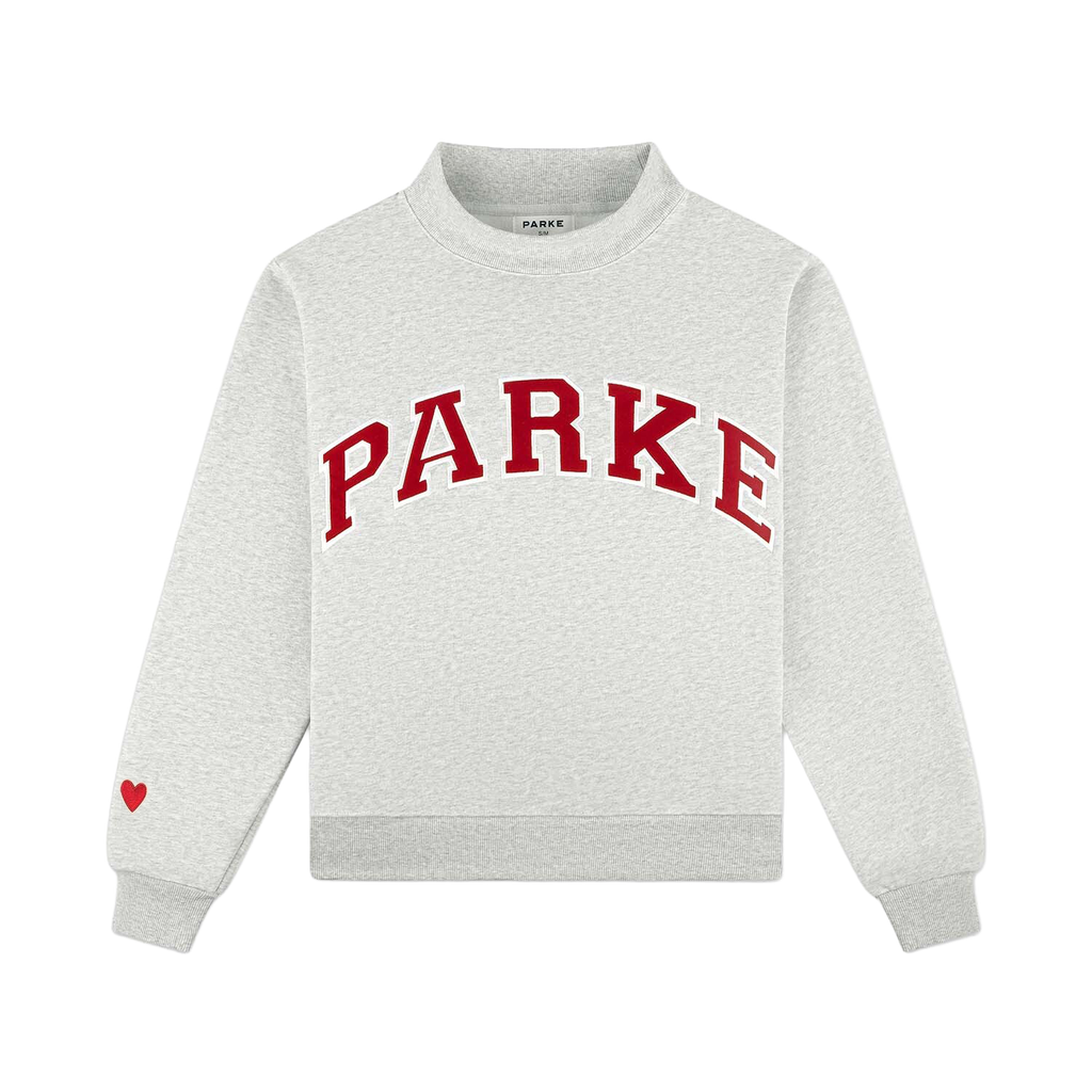 Valentine's Varsity Mockneck -classic grey + crimson