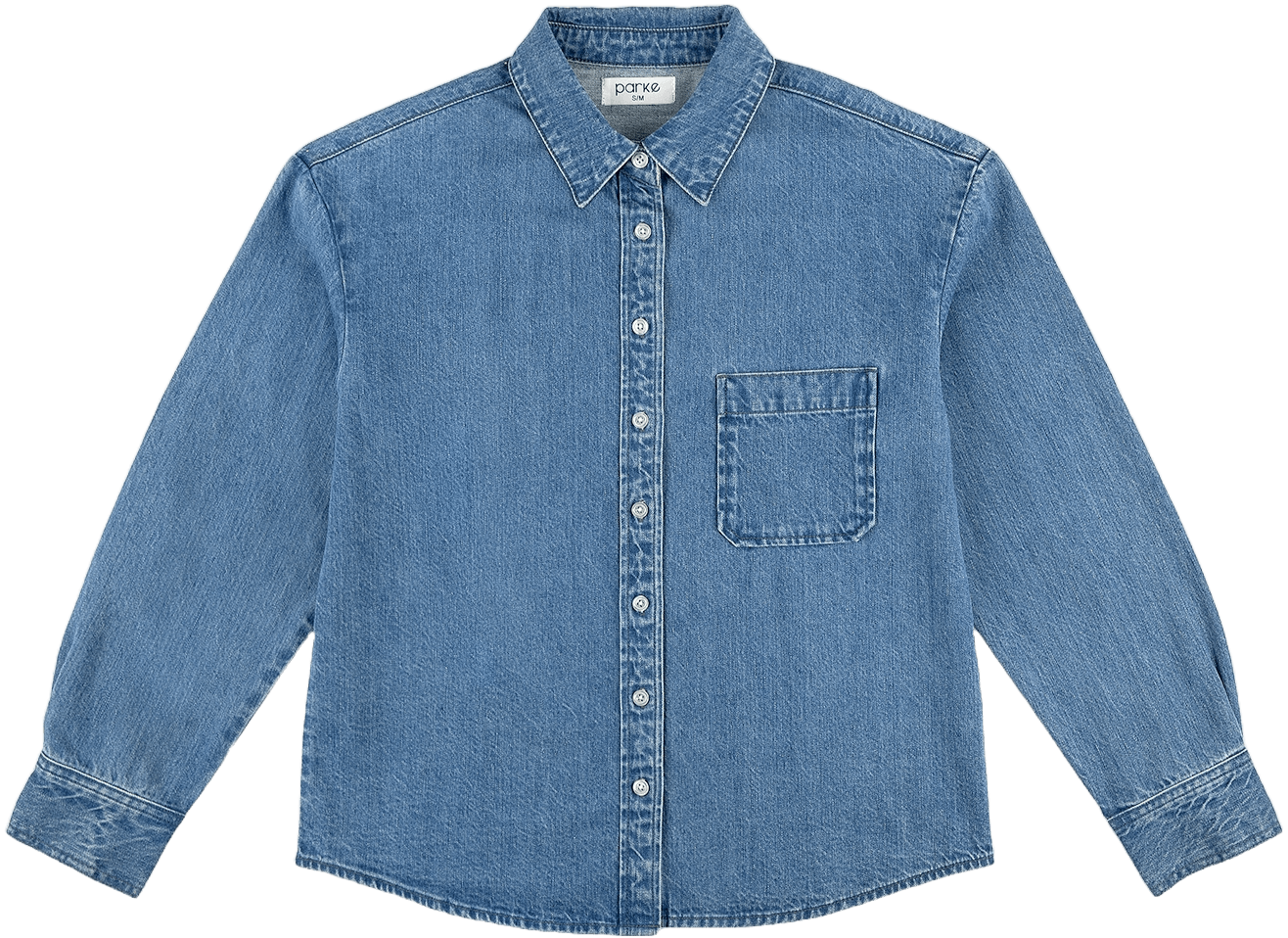 Long Sleeve Denim Shirt - Medium Wash