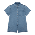 Short Sleeve Denim Romper - Vintage Wash