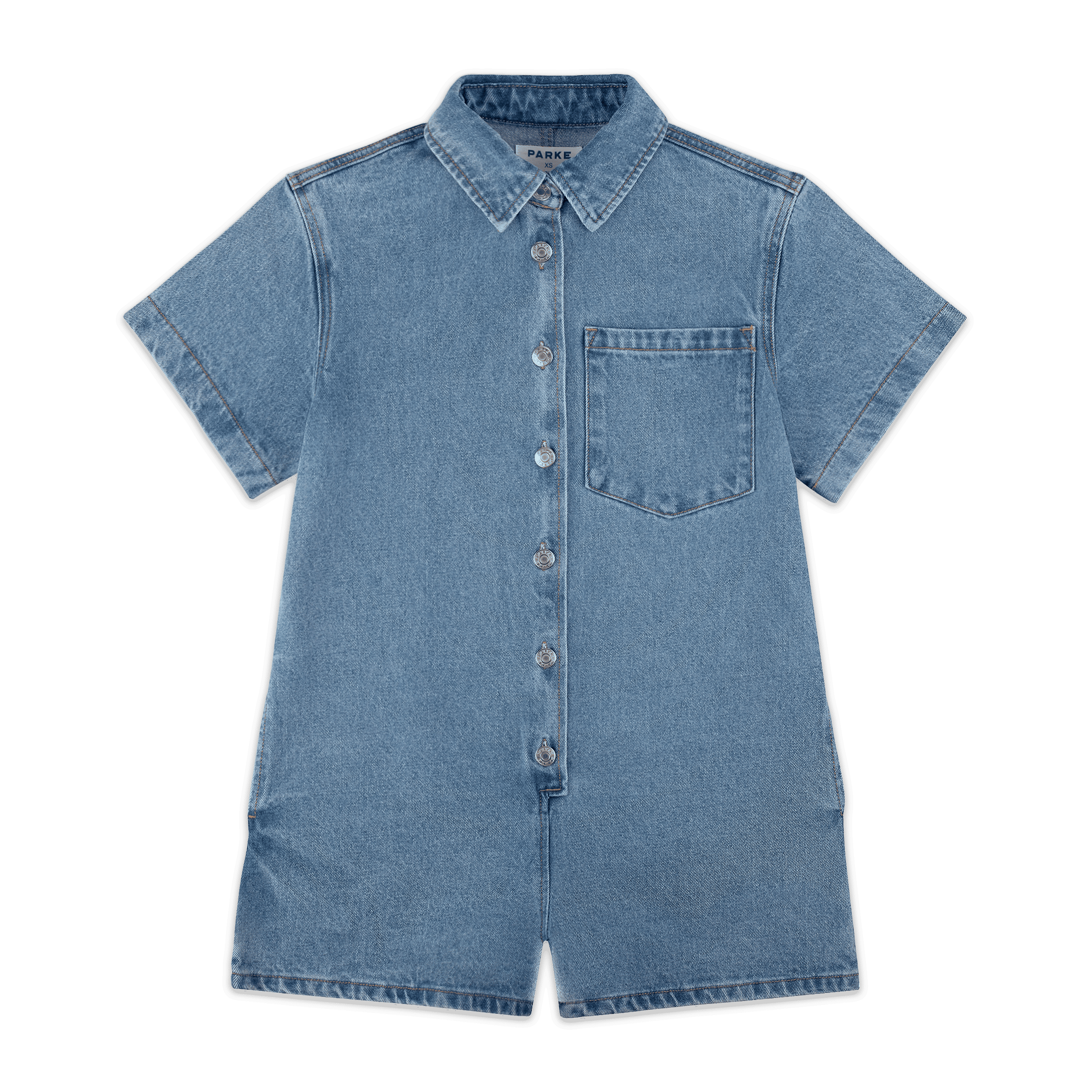 Short Sleeve Denim Romper - Vintage Wash