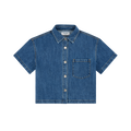 Cropped Short Sleeve Denim Shirt - Medium Wash