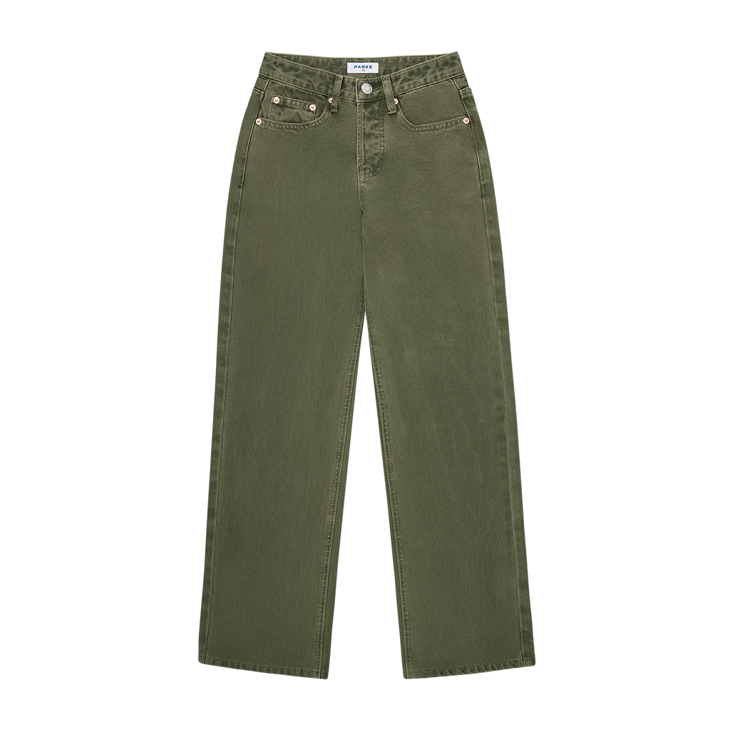classic straight jean flat lay -olive