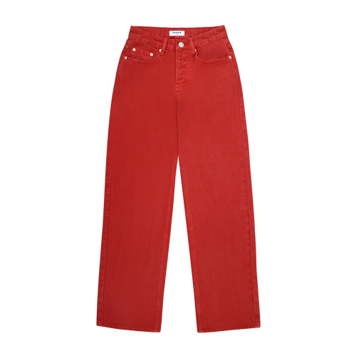 classic straight jean flat lay -washed red