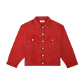 vintage wash girl wearing oversized denim jacket -washed red 